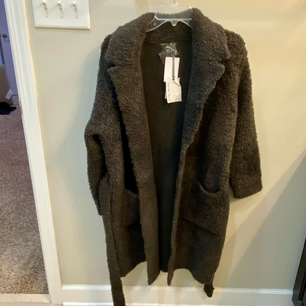 New Barefoot Dreams CozyChic Teddy Coat Coatigan Duster Cardigan Carbon Gray S/M - Picture 4 of 10